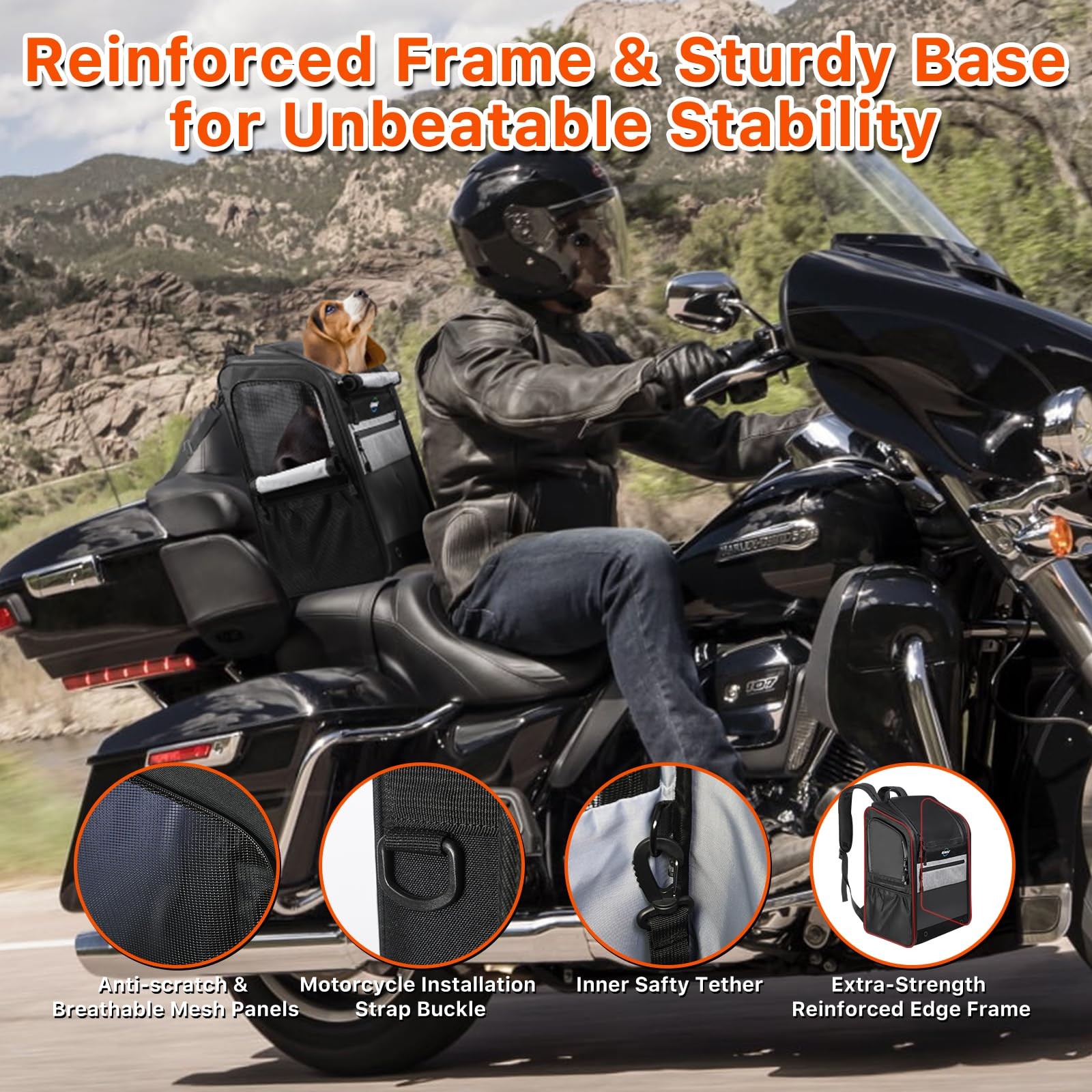 Motorcycle Dog Carrier Bag, 17 lbs for Small Dog & Cat with Stable Frame, Bre…