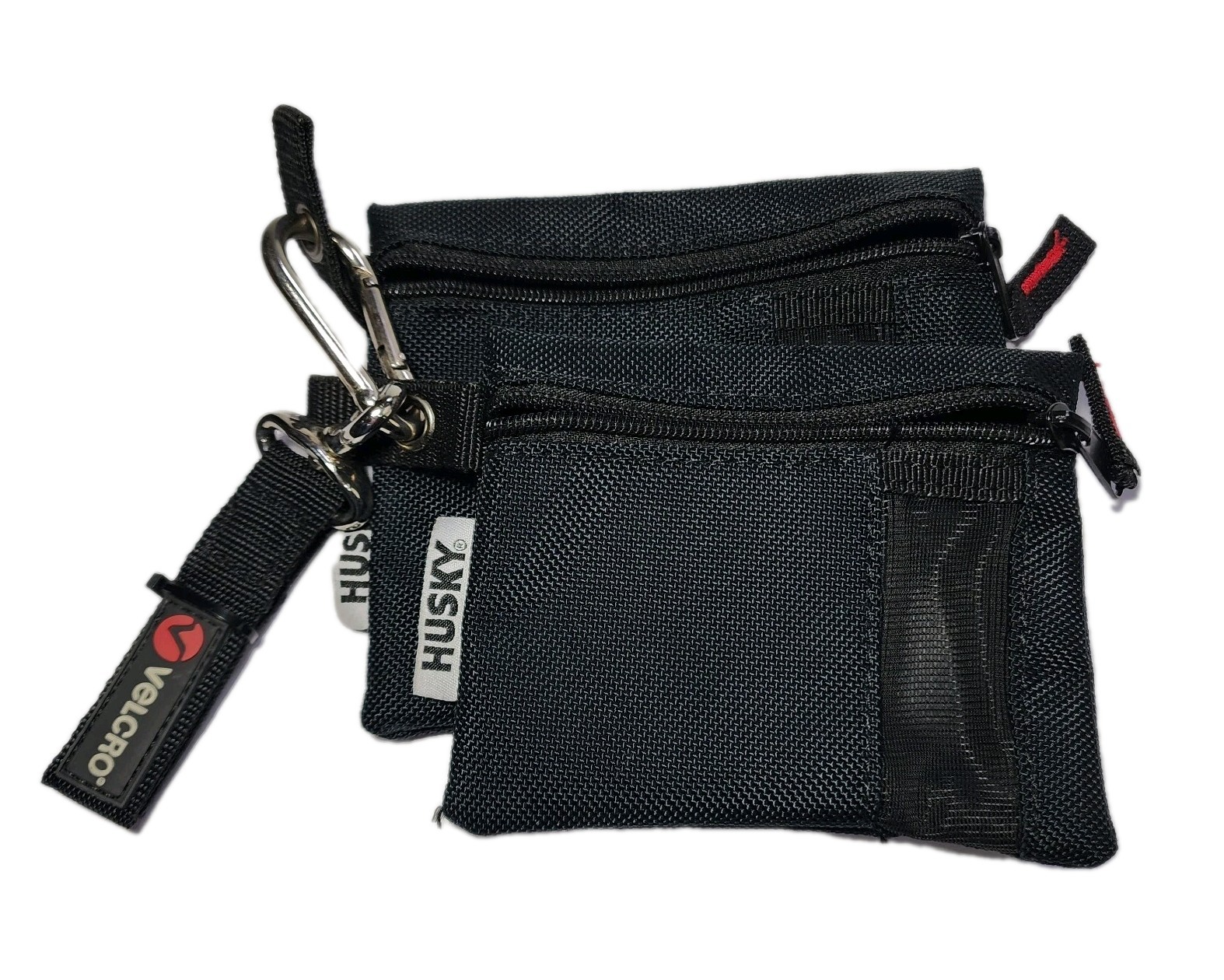 2 Husky Zipper Storage Pouches Work With Hook And Velcro Strap Set Mesh Strip