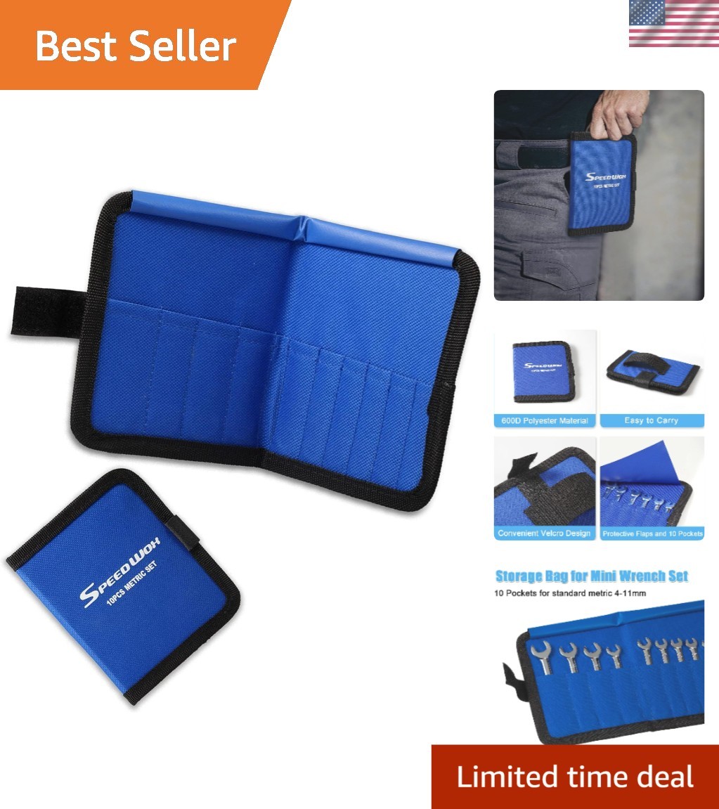 Durable Canvas Tool Organizer Bag with Protective Flap for Wrenches, Blue