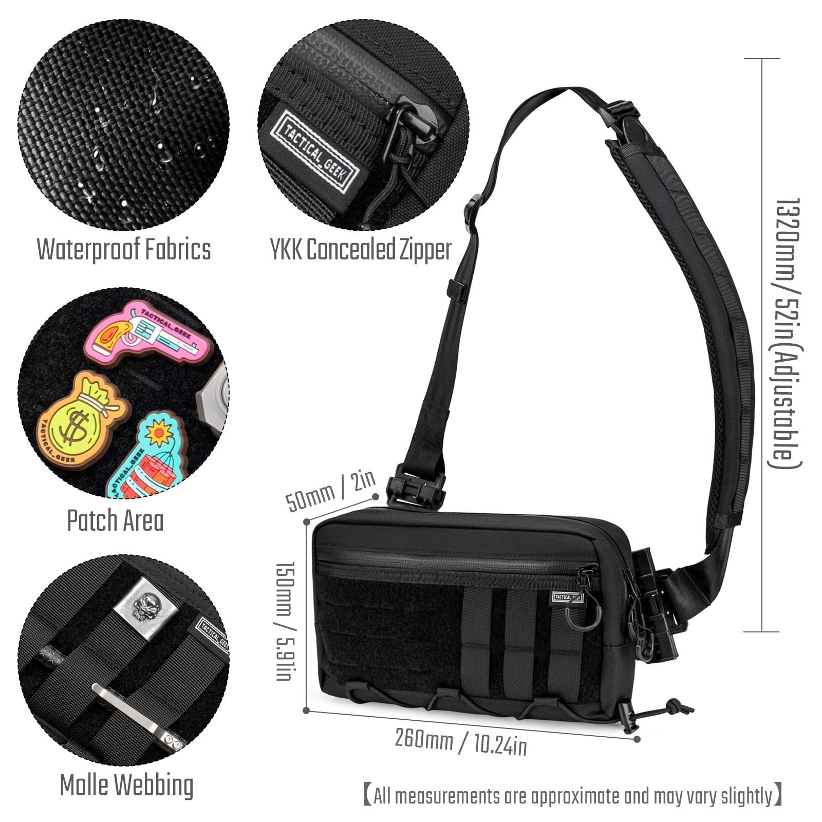 Cache L3 EDC Sling Bag Chest, Lightweight Shoulder Daypack, 500D Nylon, Trave…