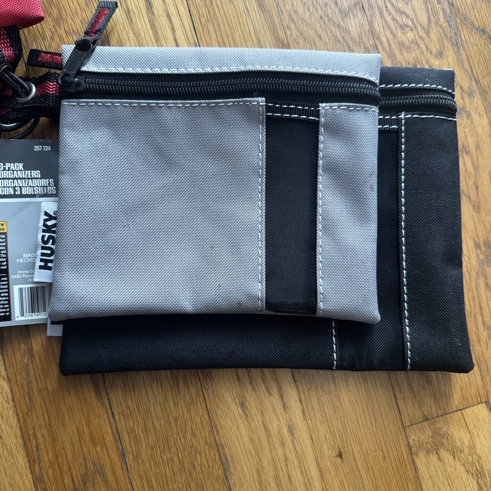 HUSKY Storage Pouch bag set of 3 See-thru Mesh Flap Heavy Zipper Black Grey Red