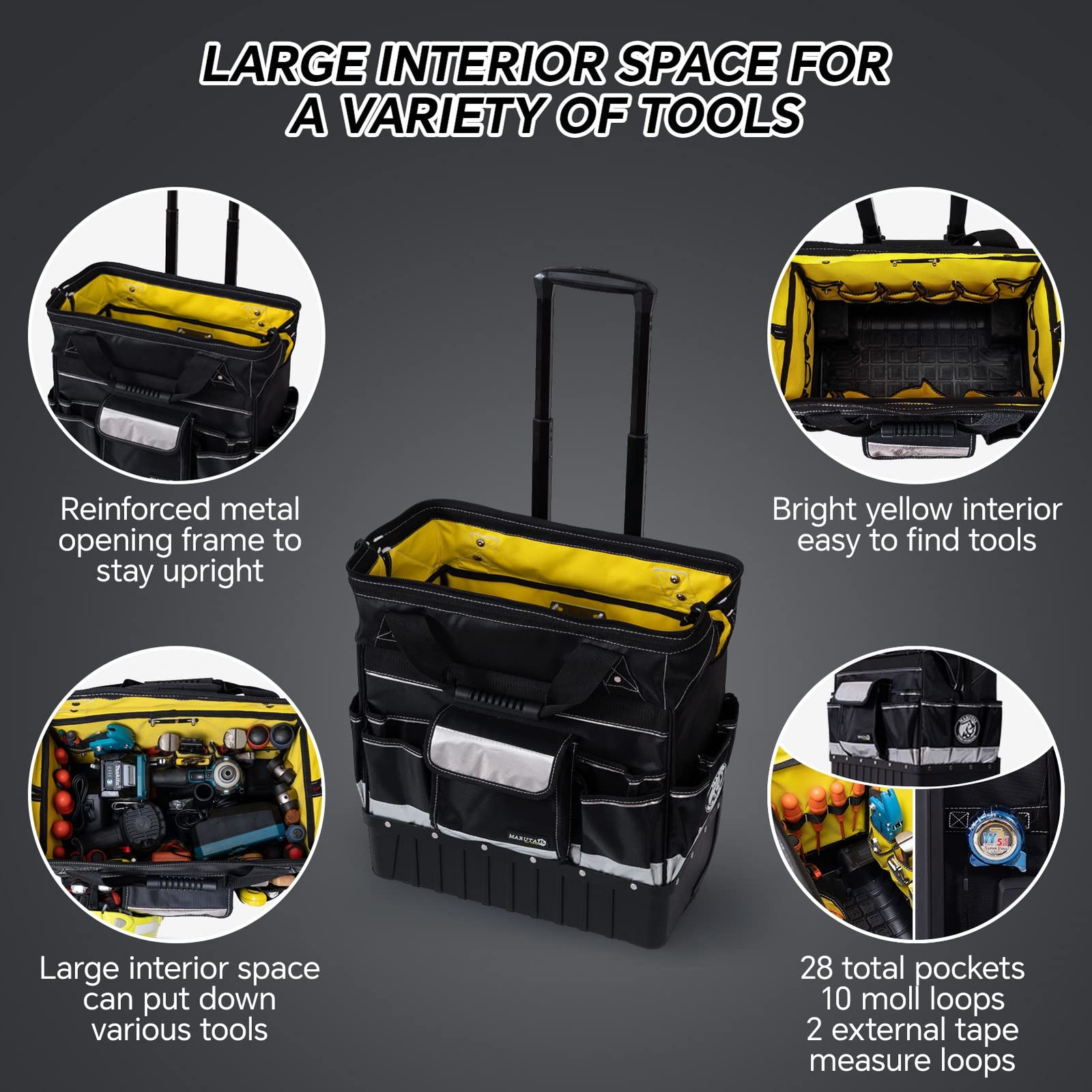 MARUTAI 18» Rolling Tool Bag, Waterproof Tool Bag with Wheels, Portable Stor…