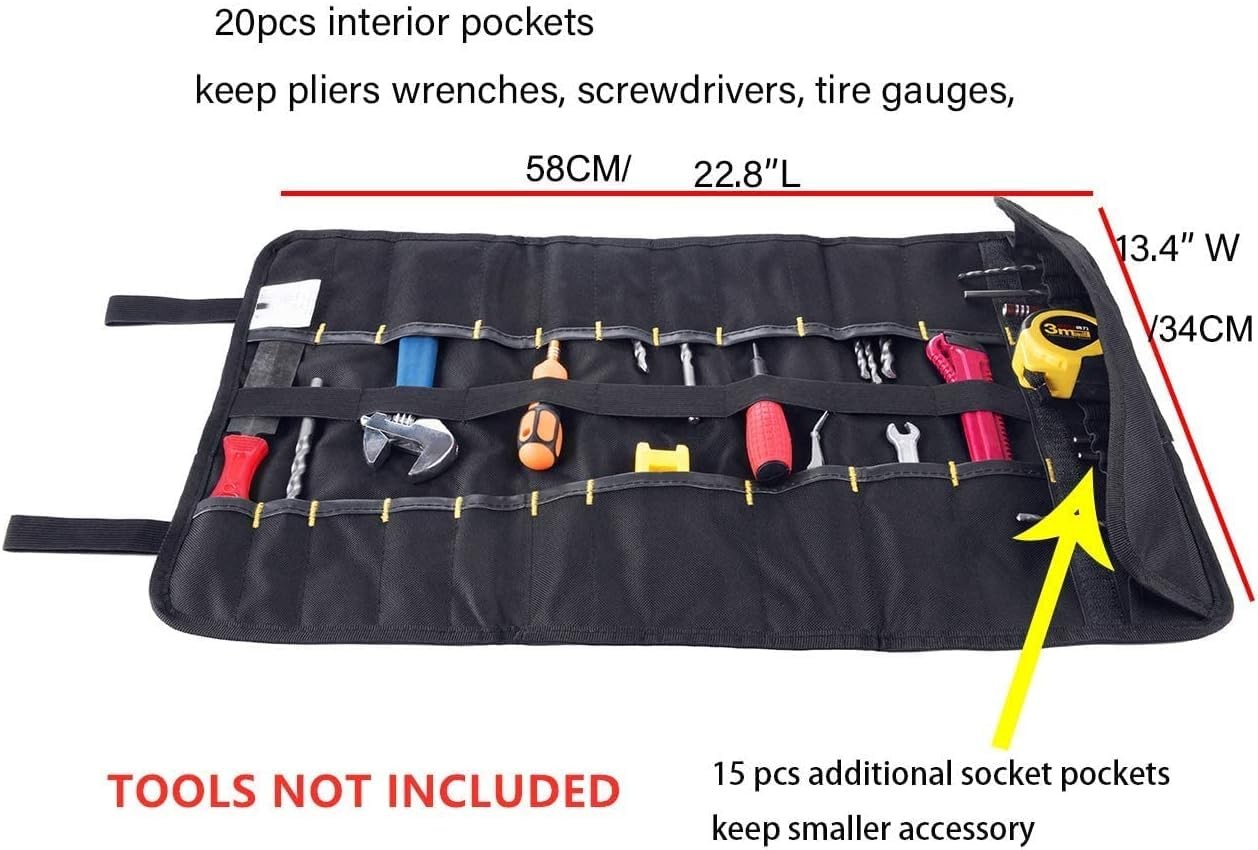 20 Pocket Tool Roll Heavy Duty Bag Organizer Roll Up Pouch Mechanic Electric