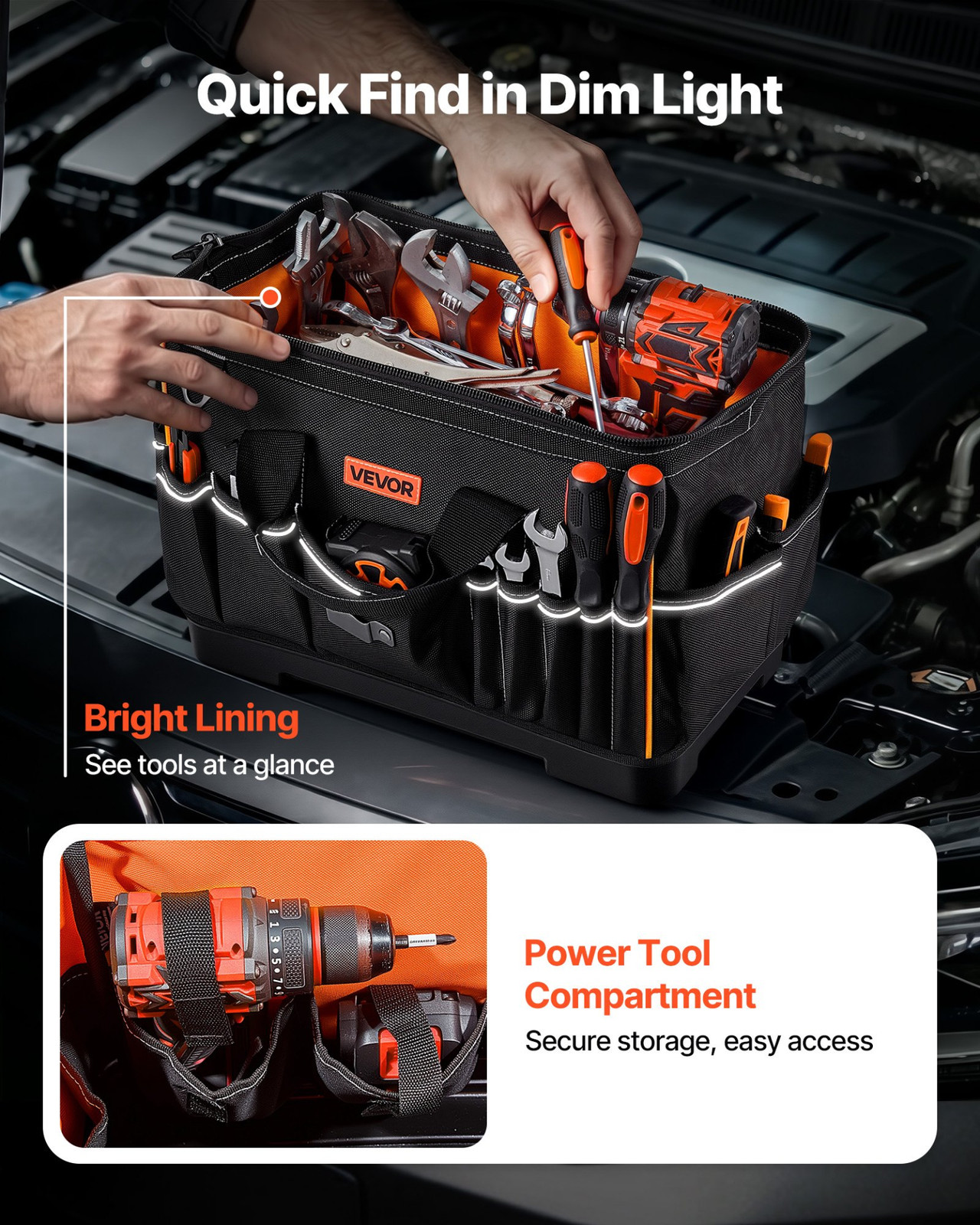 16.1″ Tool Bag 33 Pocket Toolbox Organizer w/ Water Resistant Base
