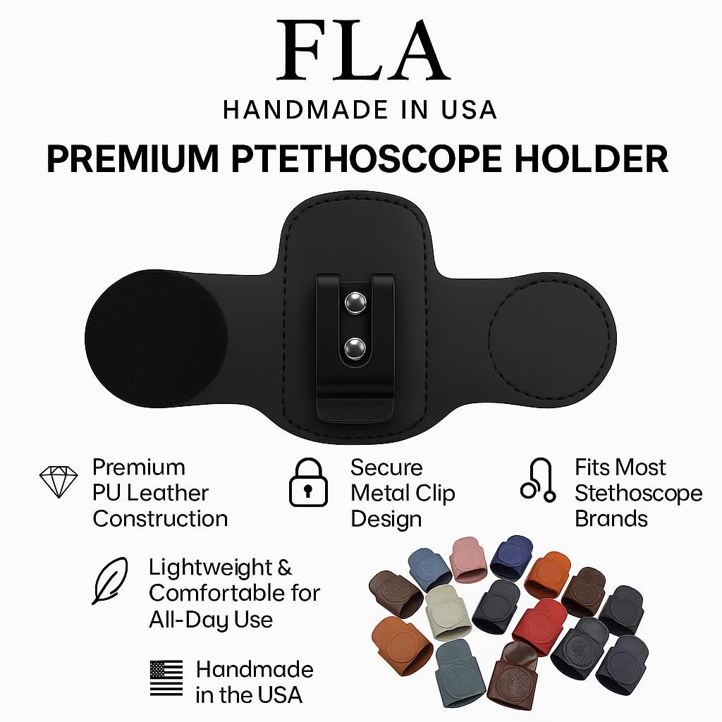 FLA Handmade in USA Stethoscope Holder Pro with Clip, PU Leather, Perfect for…