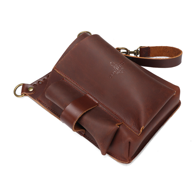 Tourbon Leather Barber Tool Crossbody Bag Hair Scissors Comb Brush Clippers Bag