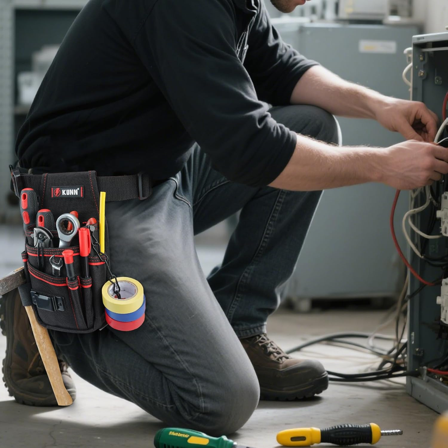 Heavy Duty Electrician Tool Pouch with Belt Clip – 7-Pocket Organizer