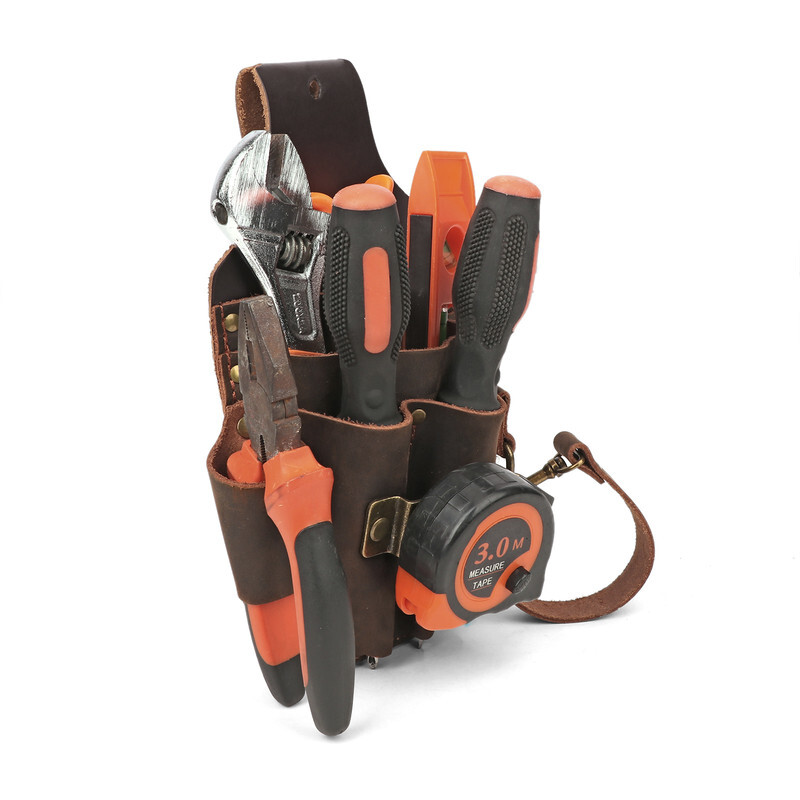TOURBON Leather 5 in 1 Holster Electric Tape Thong Carry Tool Belt Pouch