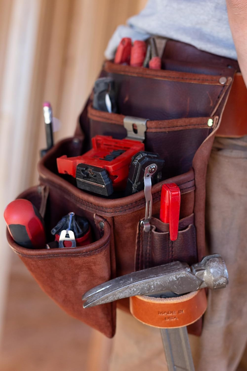 Heavy Duty Tool Pouch – All Leather – Reinforced Seams – Professional Grade