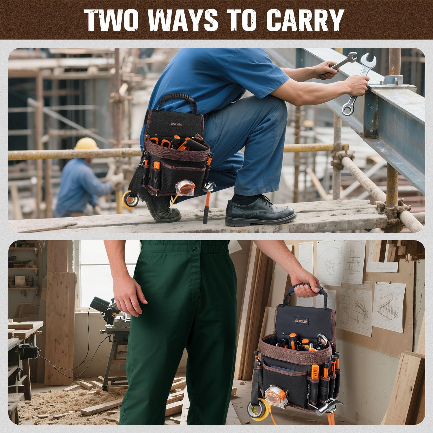 Electrician Tool Pouch, 10 Pockets Tool Belt Pouches with Hammer Holder, Adju…