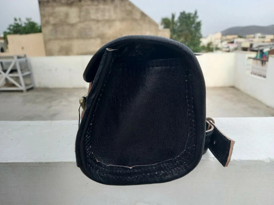 Goat Leather Vintage Motorcycle Buckle Closure Tool Genuine Strap Bag Best Black