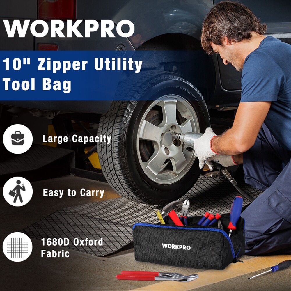 WORKPRO 10″ Wide Mouth Heavy Duty Tool Bag 3PCS Tool Storage Bag Zipper Tote Bag