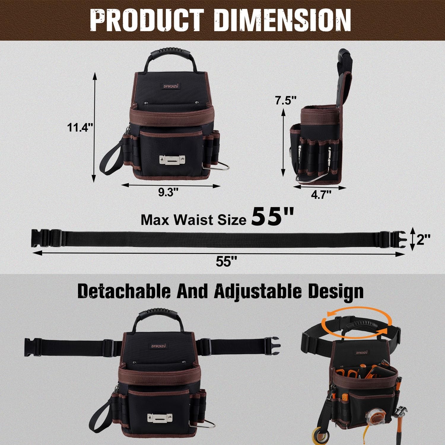 Electrician Tool Pouch, 10 Pockets Tool Belt Pouches with Hammer Holder, Adju…