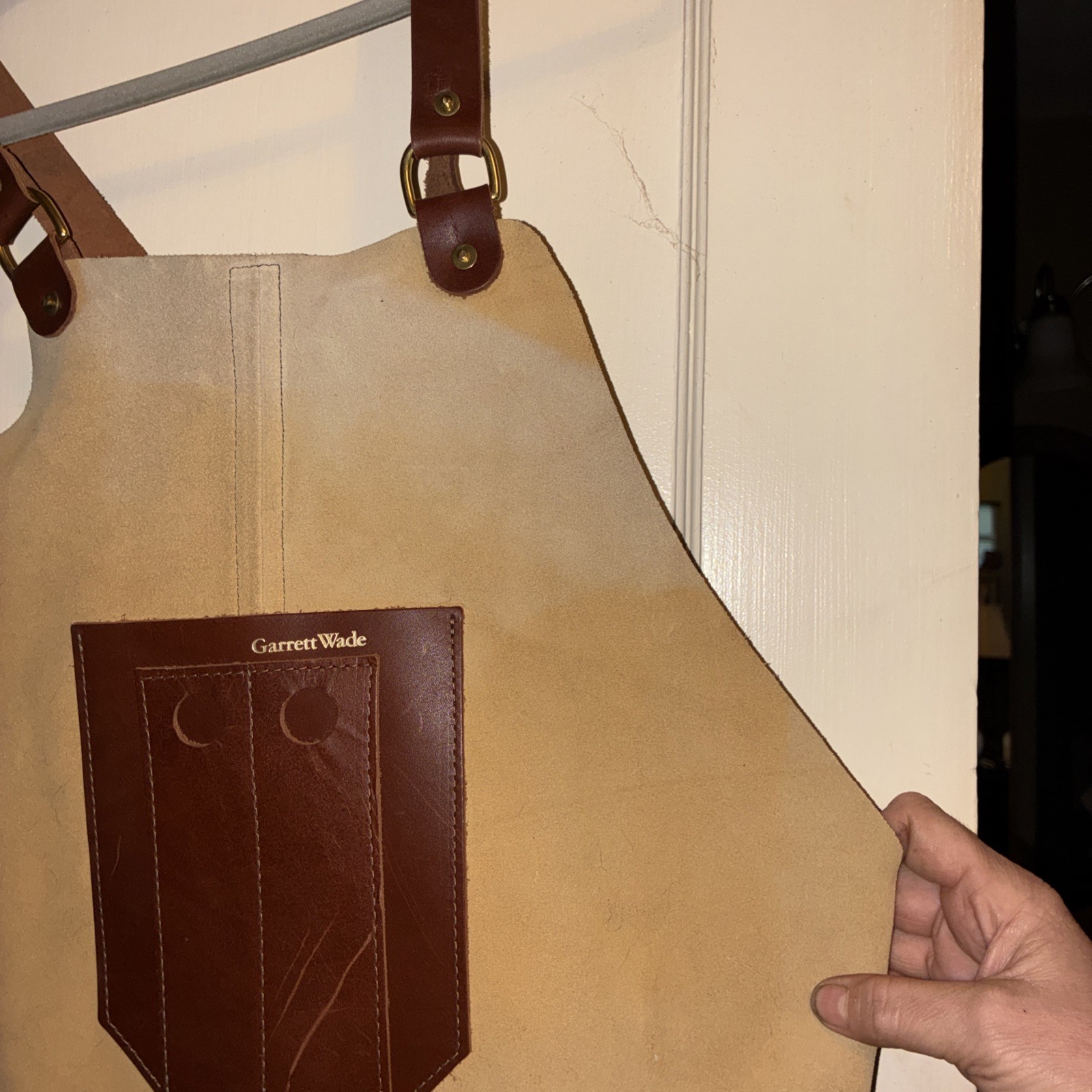 Garrett Wade USA Full Suede, cross-back strapsShop Apron, brass hardware