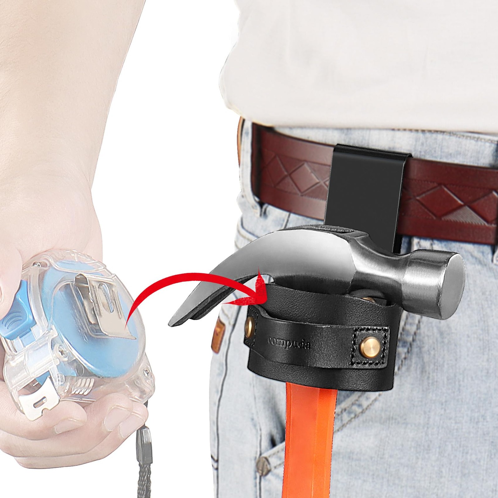 Leather Hammer Holder Belt Loop Holster ClipOn Tool Hook Mallet Hatchet
