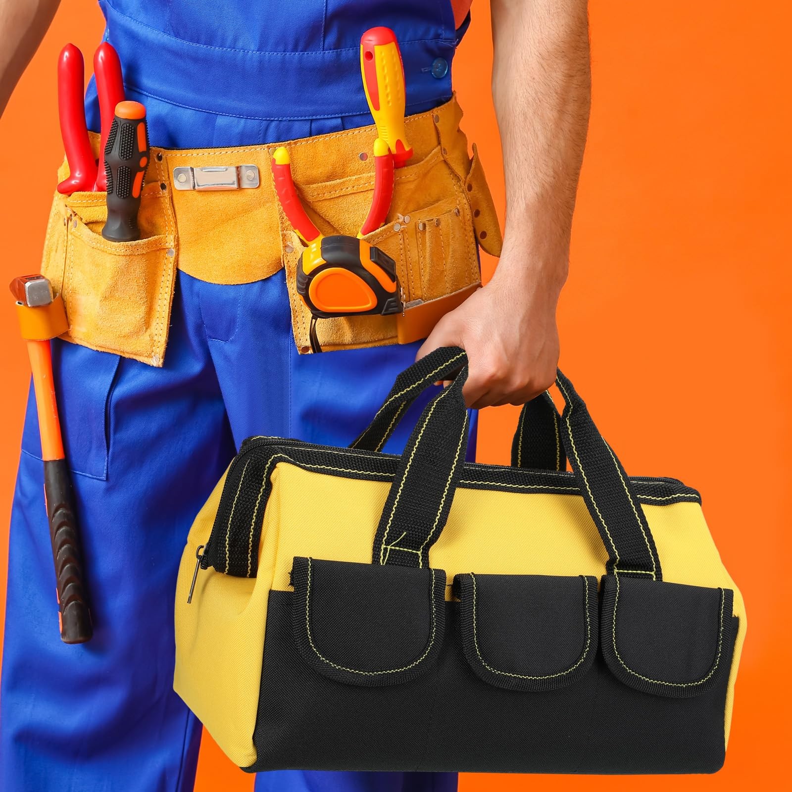 9 Pcs Kit 3 Wide Mouth Tool Bags 6 Small Waterproof Pouches Totes 13 In Multi