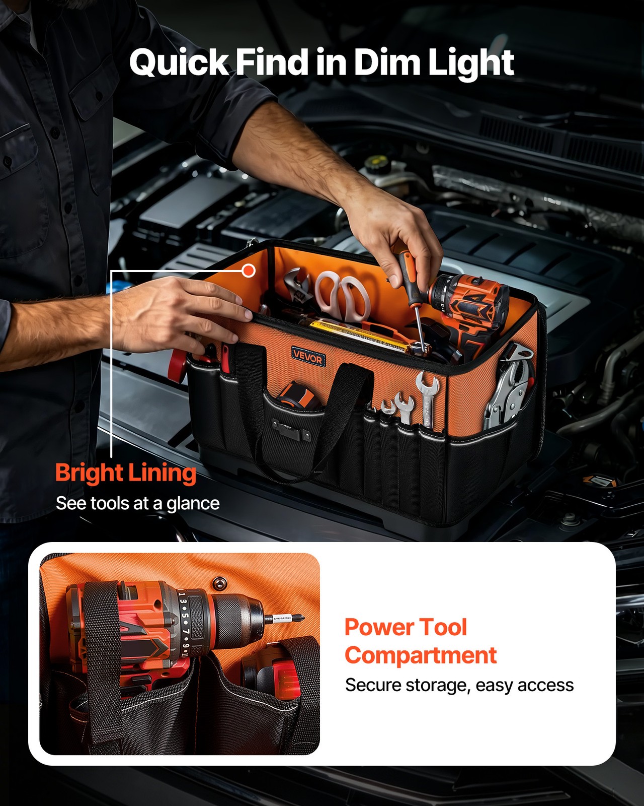 VEVOR Tool Bag 19.1 Inch 33-Pocket Portable Tool Box with Water-Resistant Base