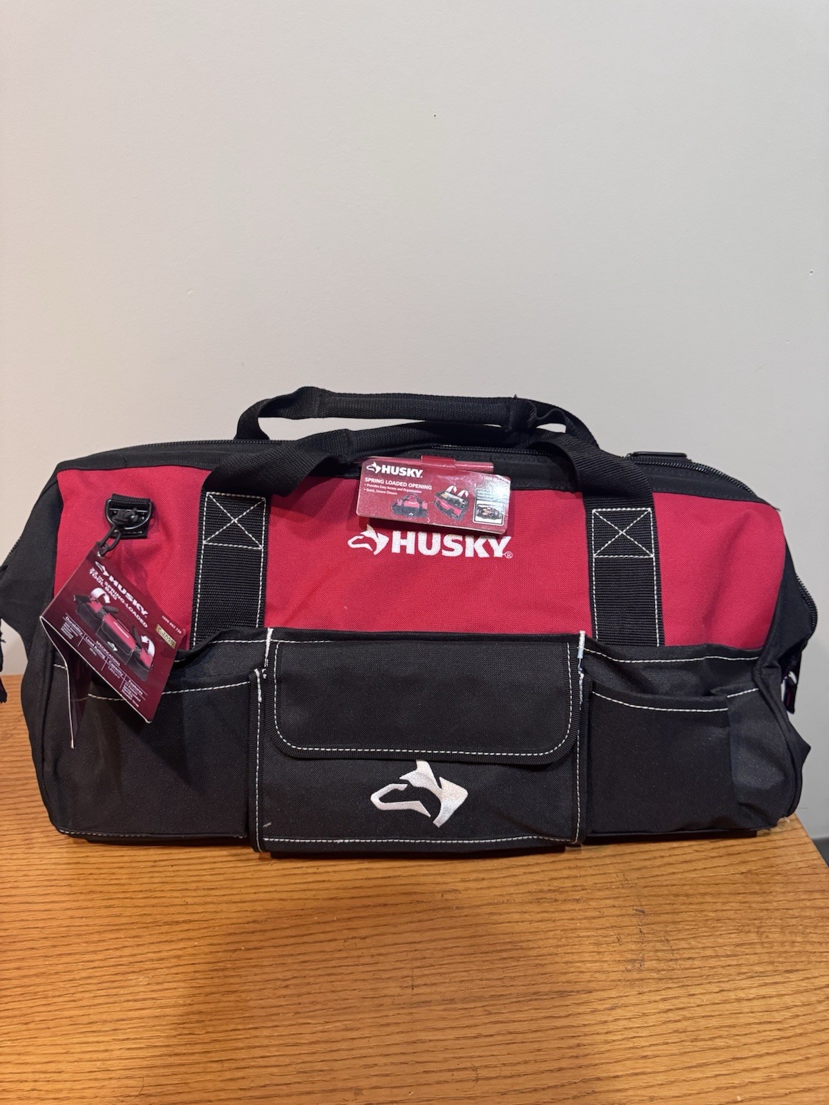 Husky 22 in Spring-Loaded Tool Bag 28 Pockets Red/Black 600D Polyester Strap