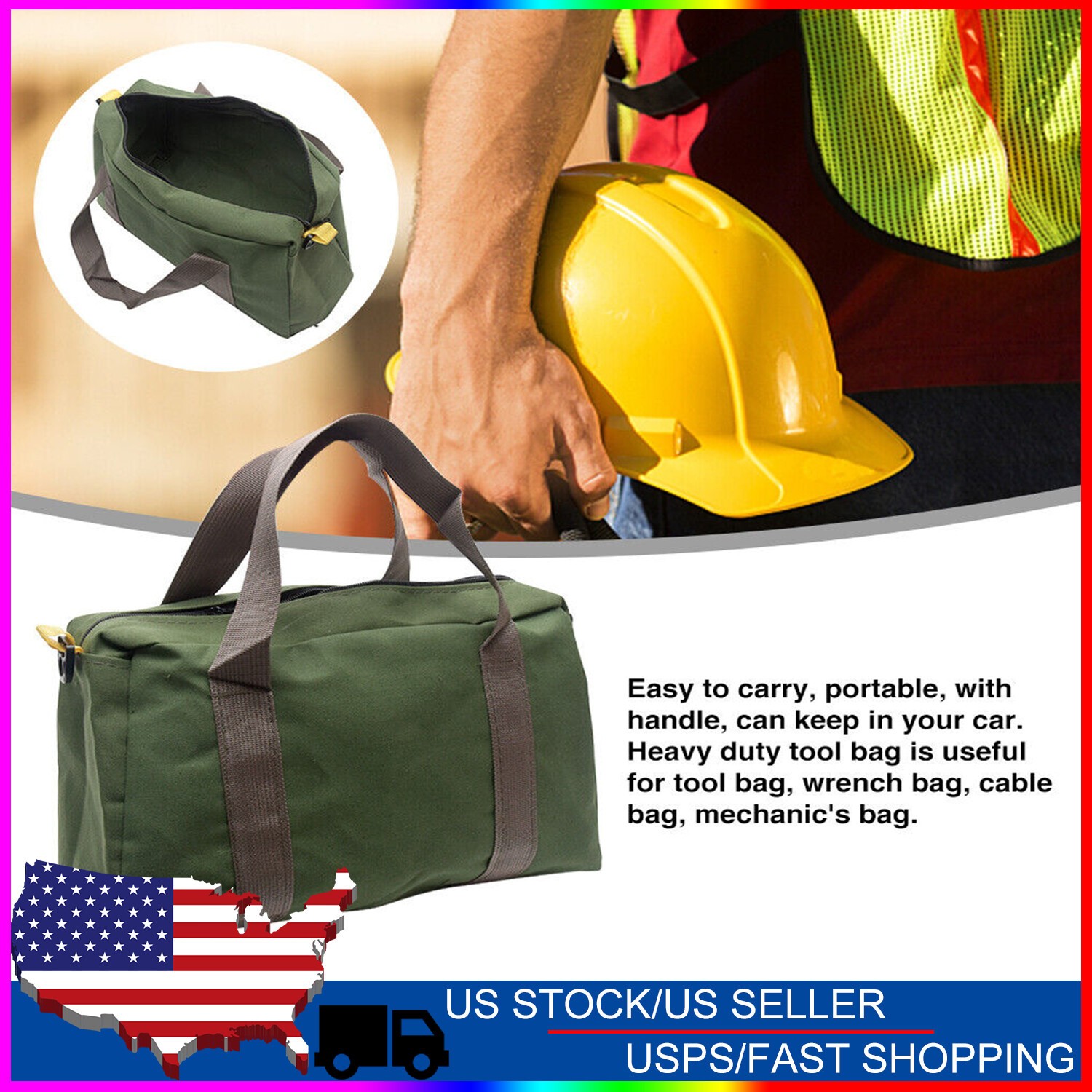 Canvas Tool Bag Heavy Duty Carry Tote Storage Work Utility Mechanics Waterproof