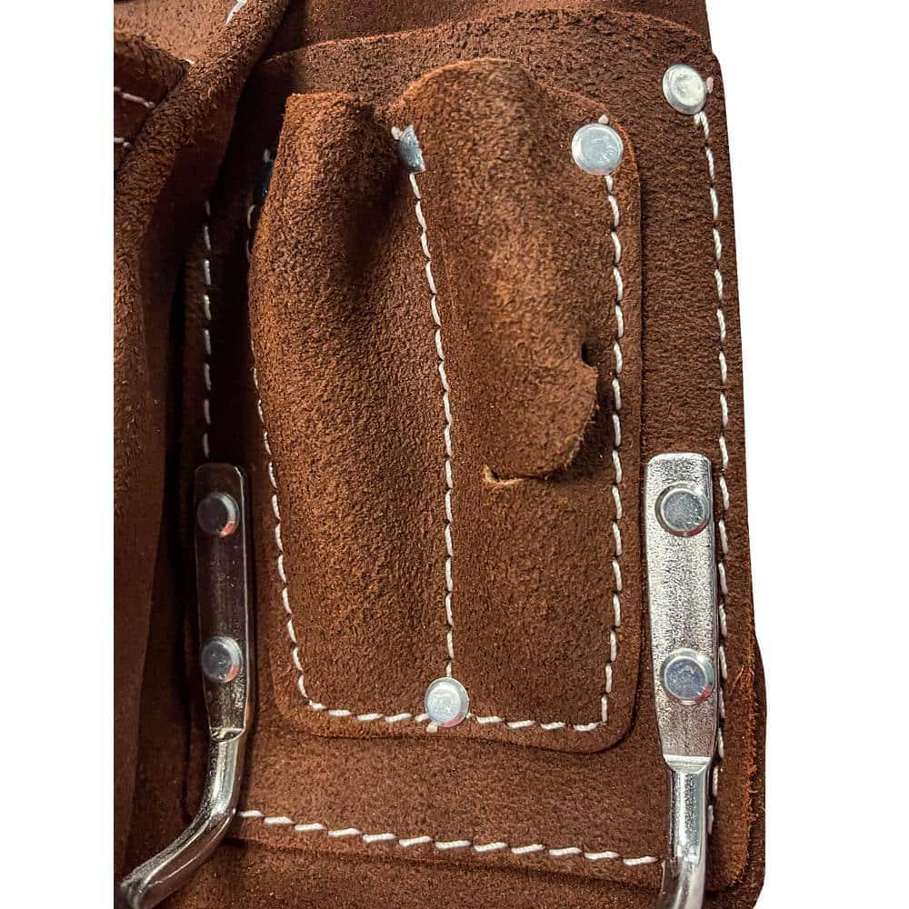 Carpenter Tool Pouch 11 in. Suede Leather 4 Tier Design Organize Tools Storage