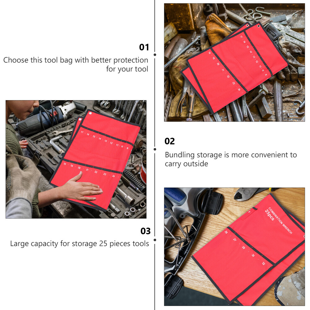 Sae and Metric Wrench Organizer Pouch Wrap Roll Repair Tool Bag