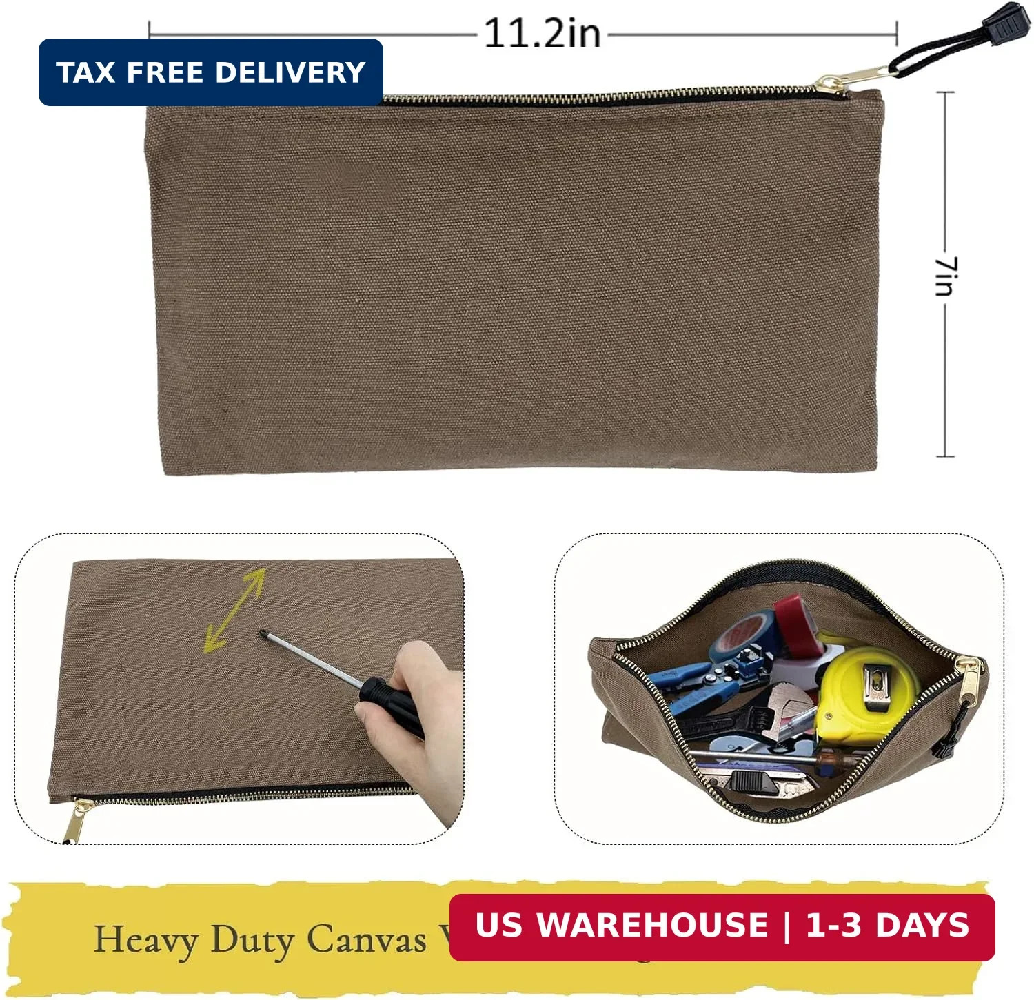 Heavy Duty Canvas Tool Bag Organizer – 7 Pack Zipper Utility Pouches in Assorted