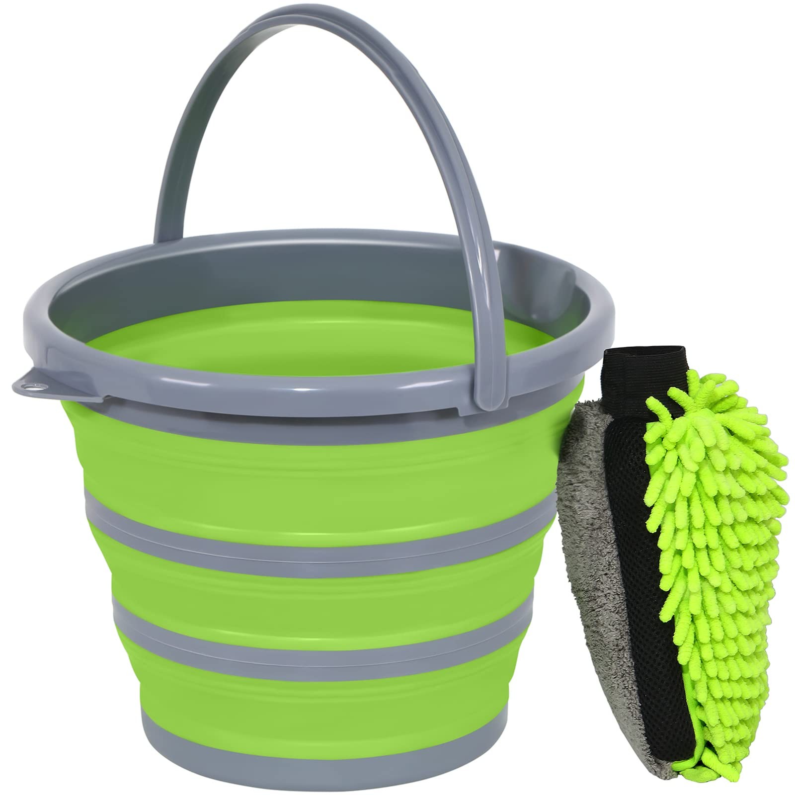 Collapsible Bucket with 3-in-1 Car Wash Mitt, Coral Velvet + Weave + Chenille…