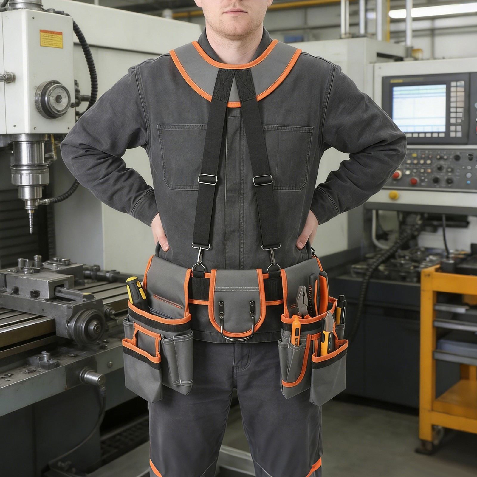 Heavy Duty Tool Belt Pouch with Suspenders Multifunctional Electrician Tool Bag