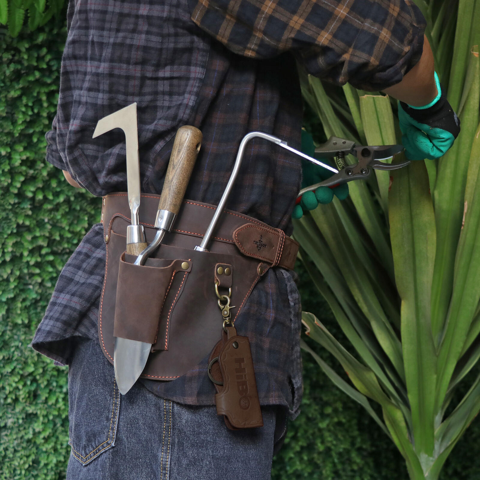 TOURBON Leather Garden Tools Carrier Belt Pouch Holster Workshop Florists Farmer