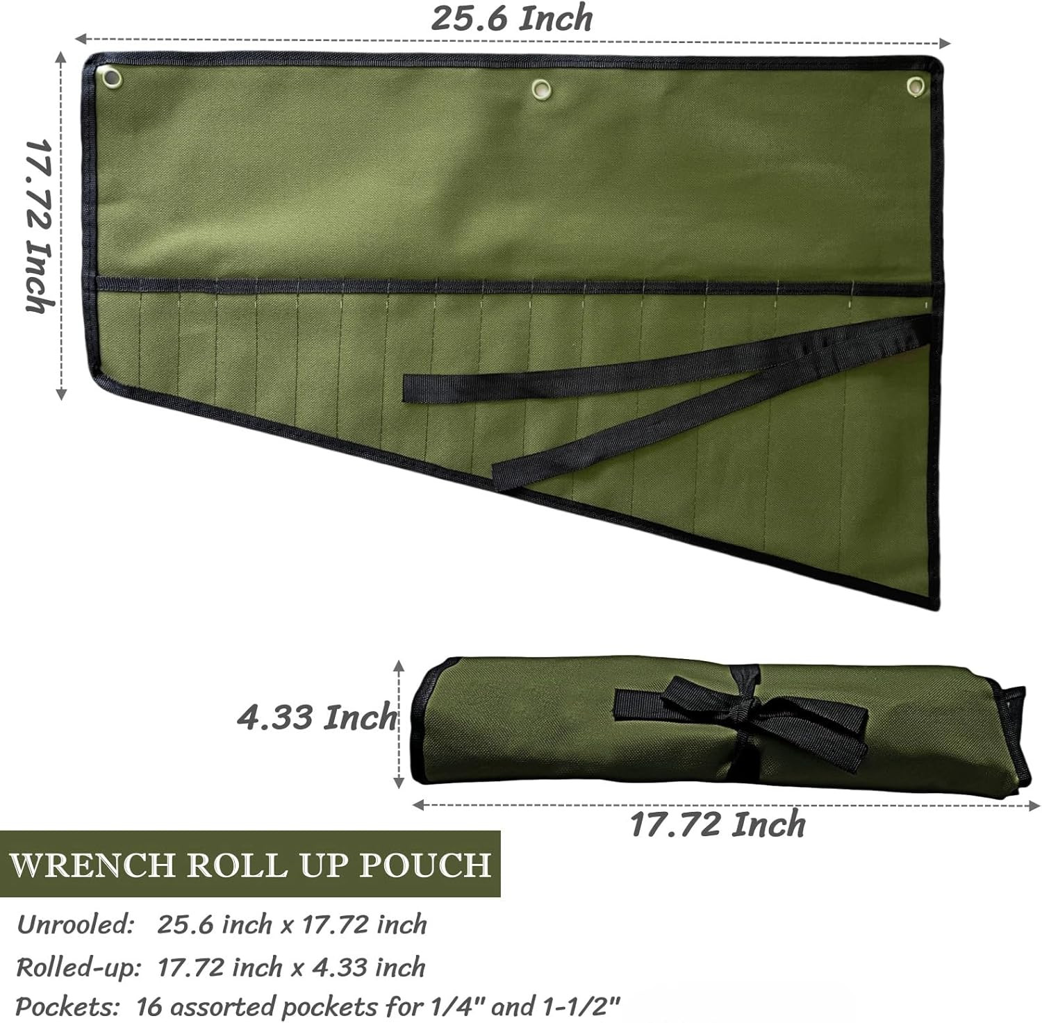 BLIRITEL 16 Pockets Wrench Roll up Pouch, Wrench Roll Organizer and Tool Storage