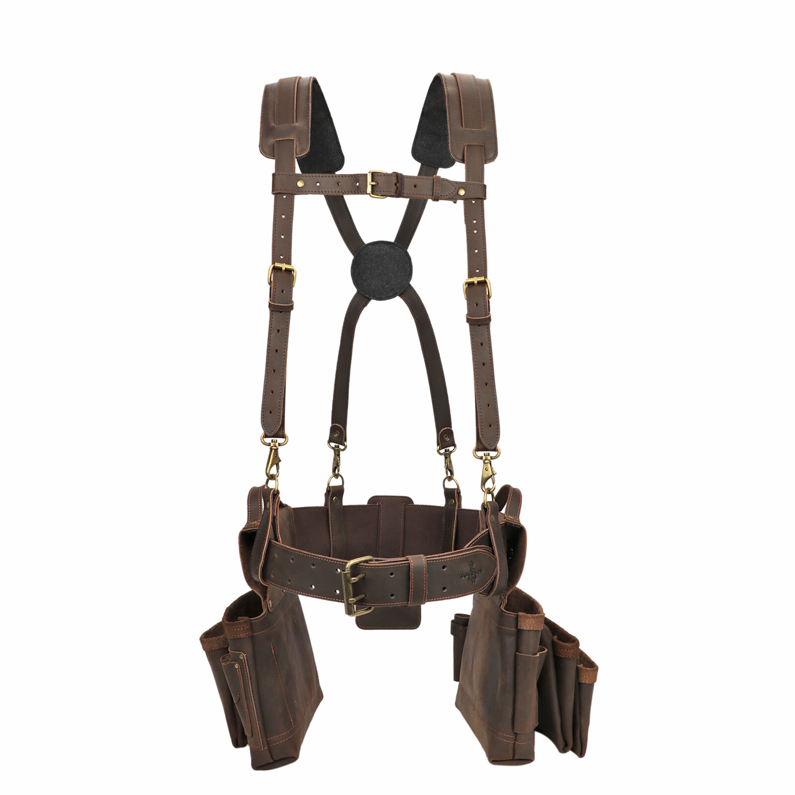 TOURBON Leather Tool Pocket Framer Rig Belt/Pouch/Bag Carpenter Suspenders Combo