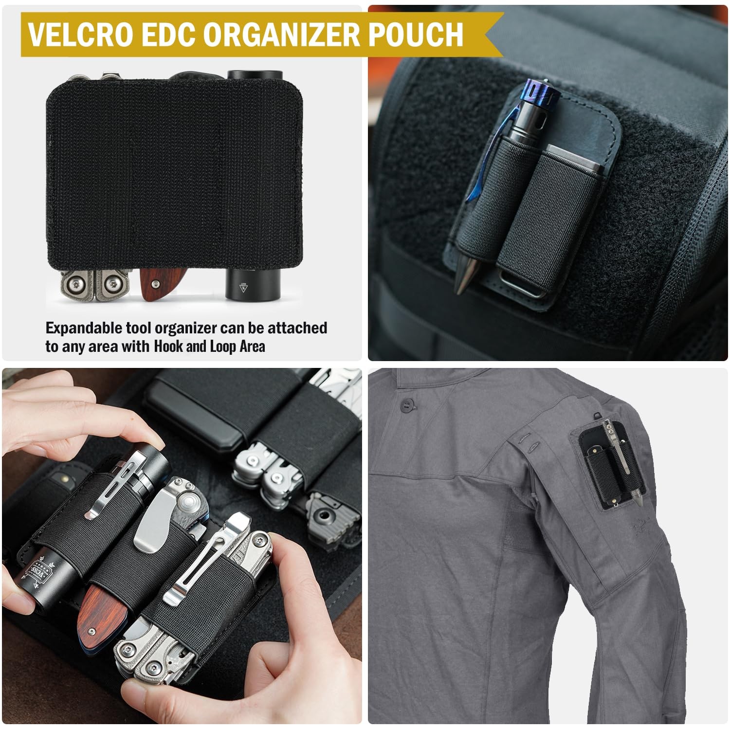 PL6 Tactical Modular EDC Organizer, Elastic Insert Pouch Panel With Hook Back…