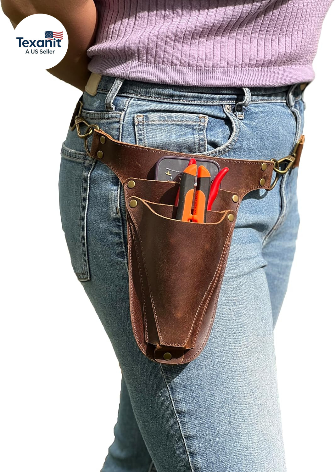 Garden Tool Belt, Handmade Premium Leather with Pouches Pockets Holster for Wome