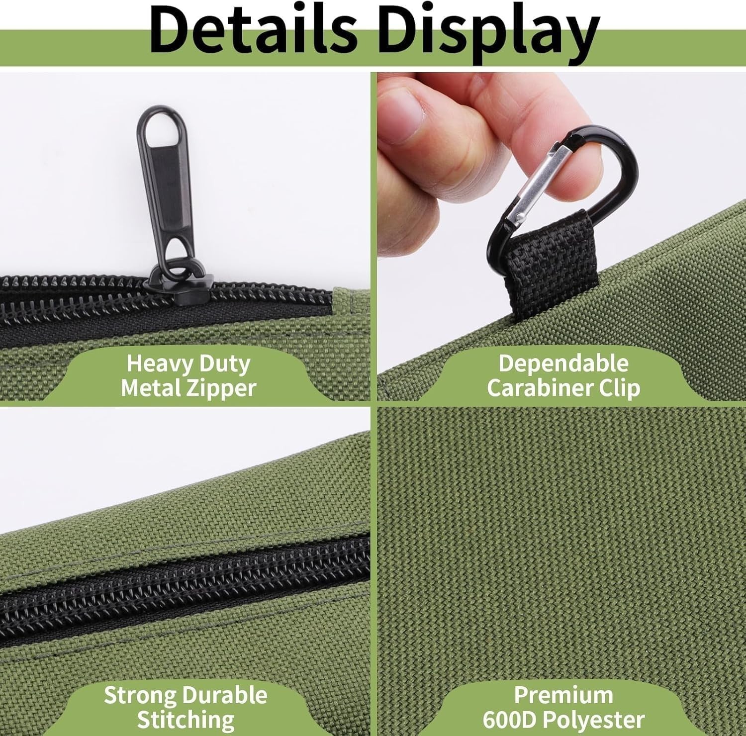 3-Pack Tool Pouches with Zipper & Carabiner Heavy Duty Utility Storage Bags