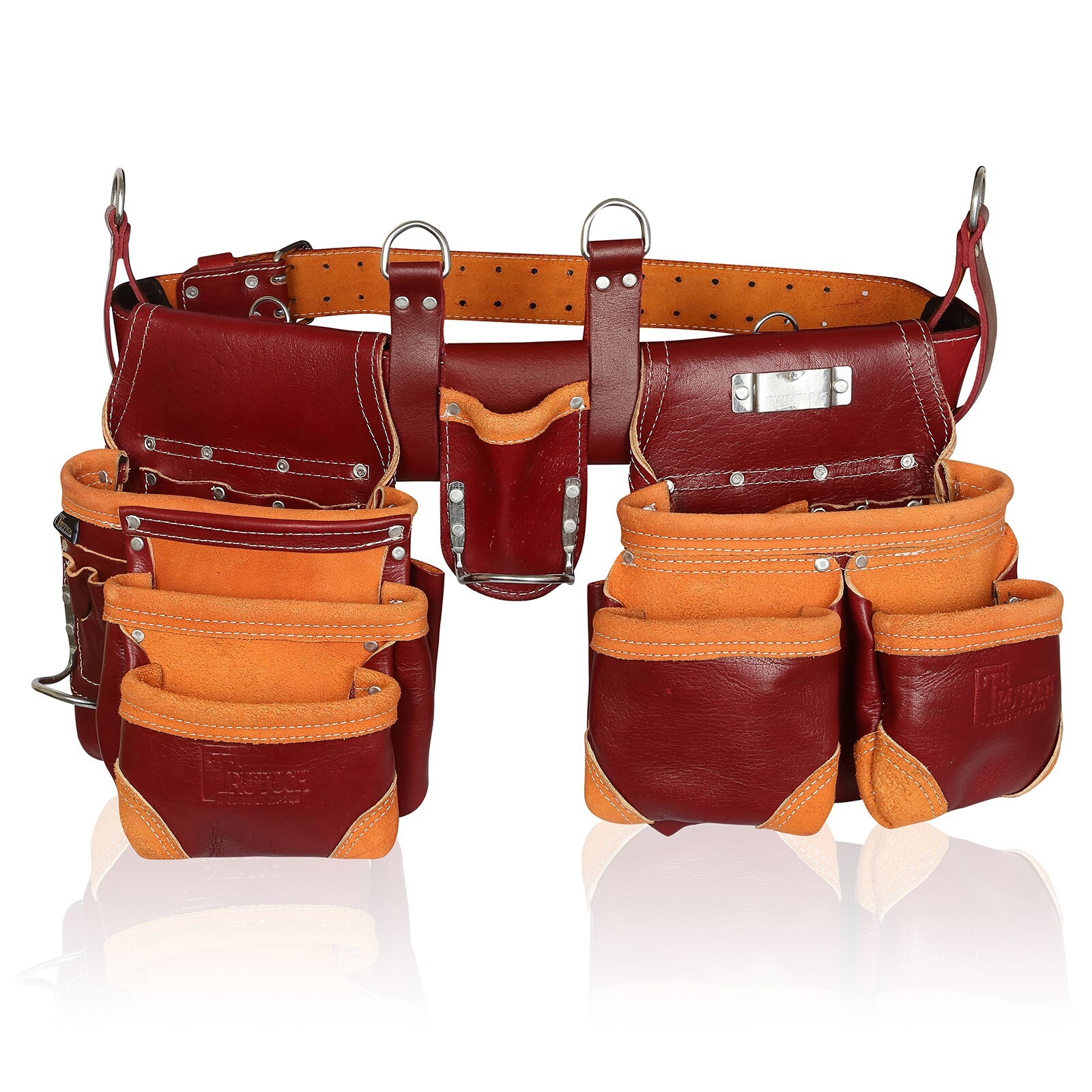 Trutuch Maroon Leather Tool Belt with Suspender | 18 Pockets | Framers Tool Belt