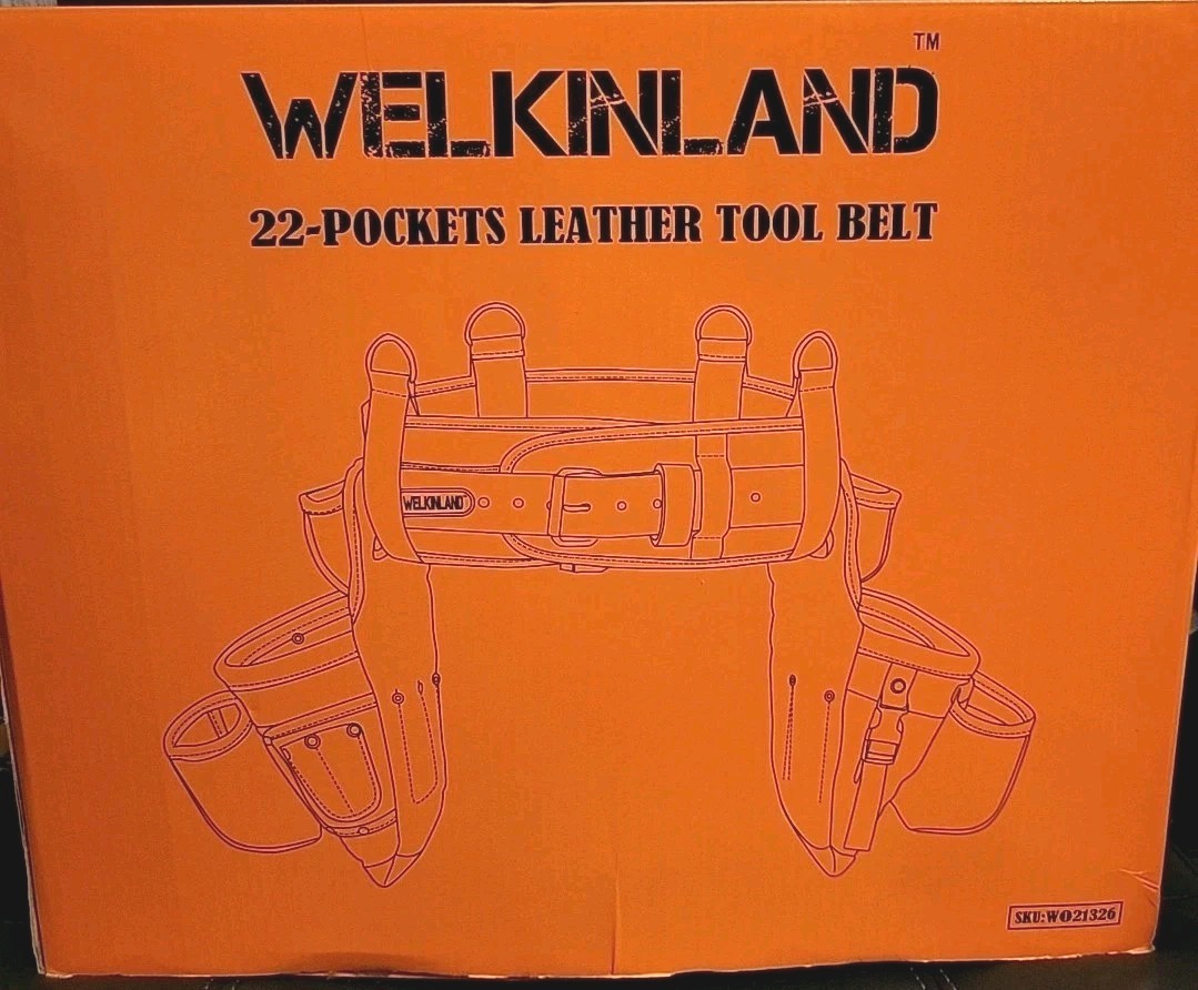 WELKINLAND 22-Pocket Buffalo Leather Heavy Duty Carpenter Tool Belt Bags NEW