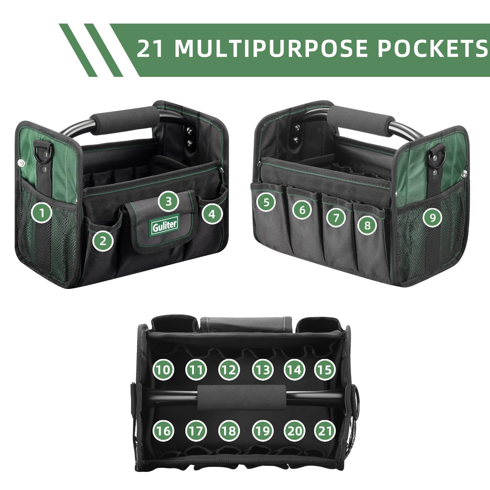 11 Inch Small Tool Bag, Open Tool Tote with Stainless Steel Handle and Adjustabl