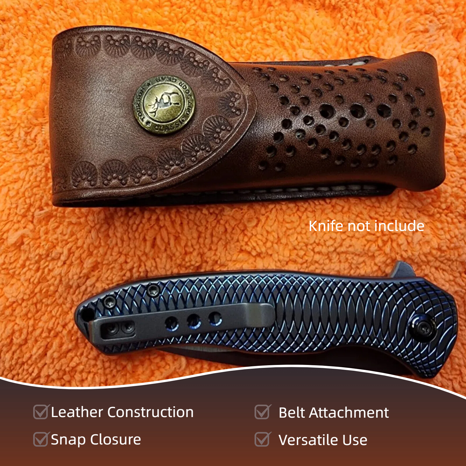 TOURBON Leather 3.5in Folding Blade Knife Sheath Knives Case Belt Pouch Holster