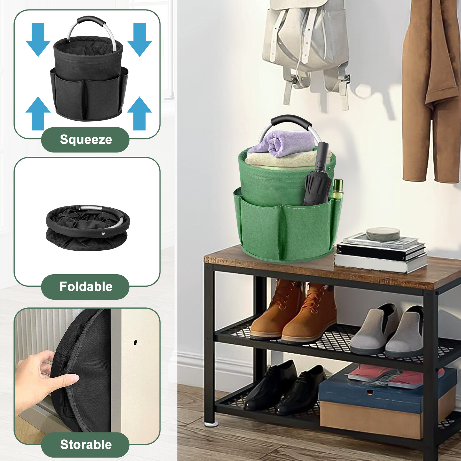 17L Collapsible Folding Bucket Portable Organizer Storage Bucket With Handles