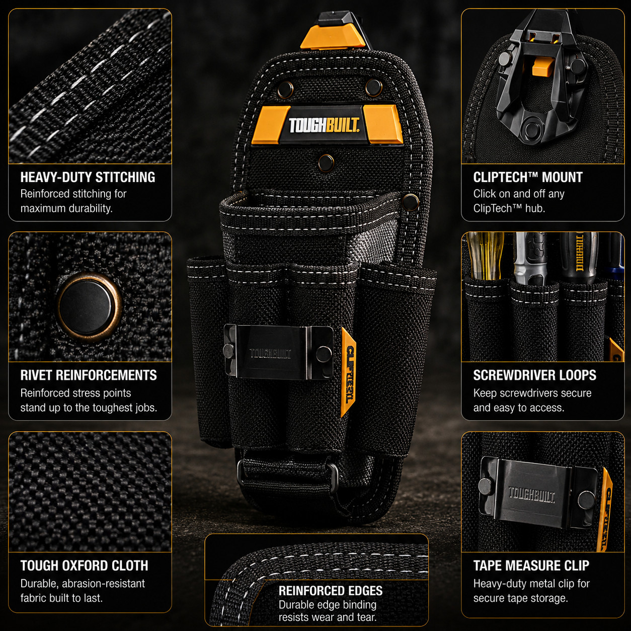 ToughBuilt TB-CT-36-L6 Technician 6-Pocket Large Tool Pouch Belt ClipTech Hub