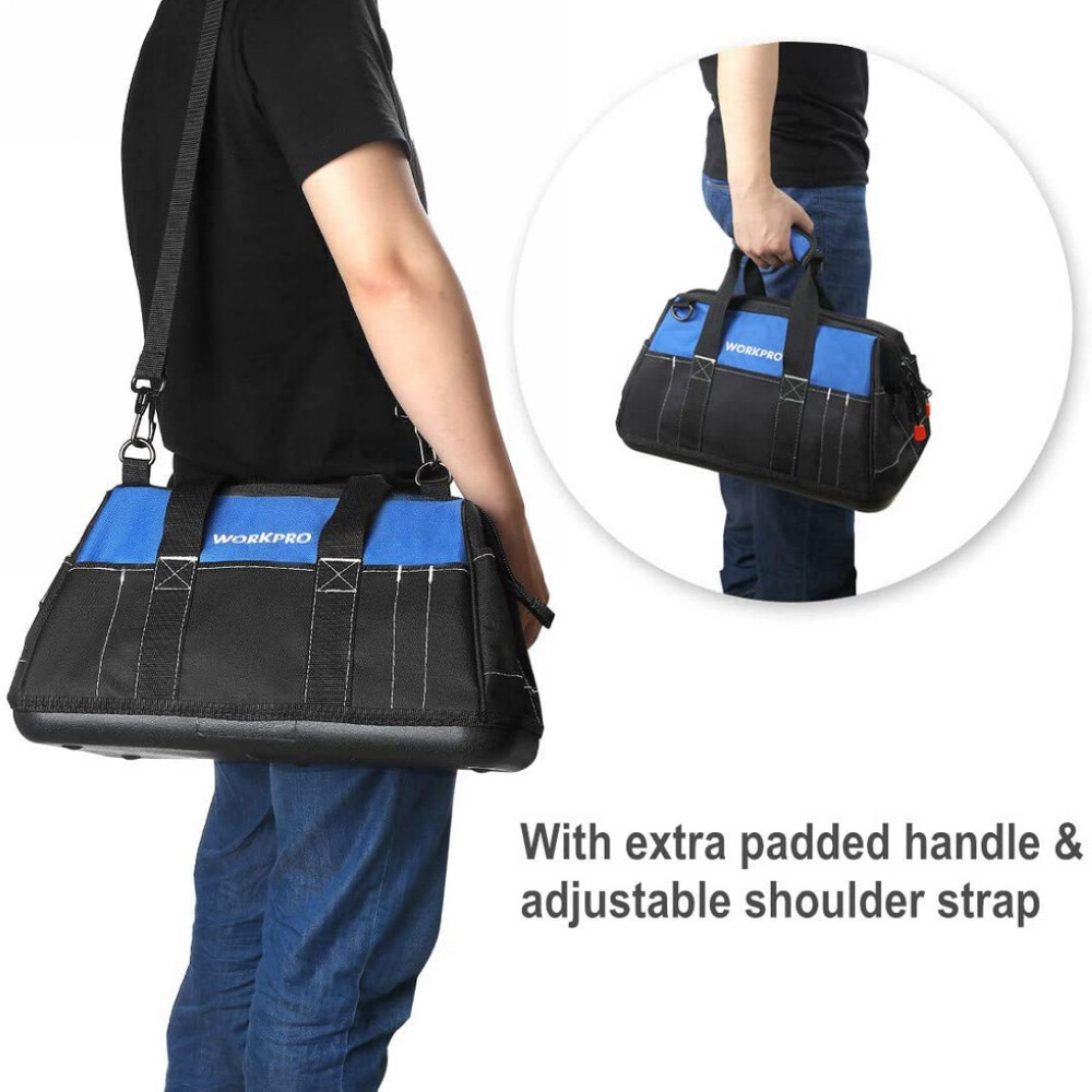 16″ Wide Mouth Tool Bag Water Proof Molded Base Pockets Tool Storage Organizer
