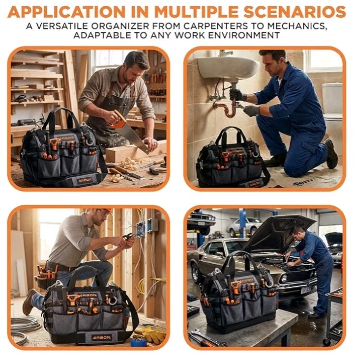 Arbon Electrician Tool Bag Heavy Duty Organizer with 34 Pockets Large Storage.