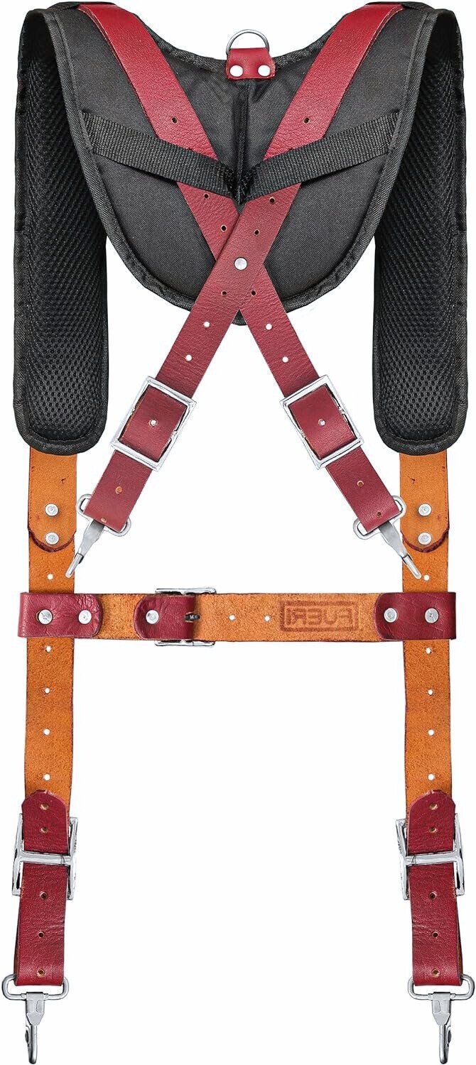 Leather Tool Belt with Suspender Padded Adjustable carpenter 17 Pocket pouch bag