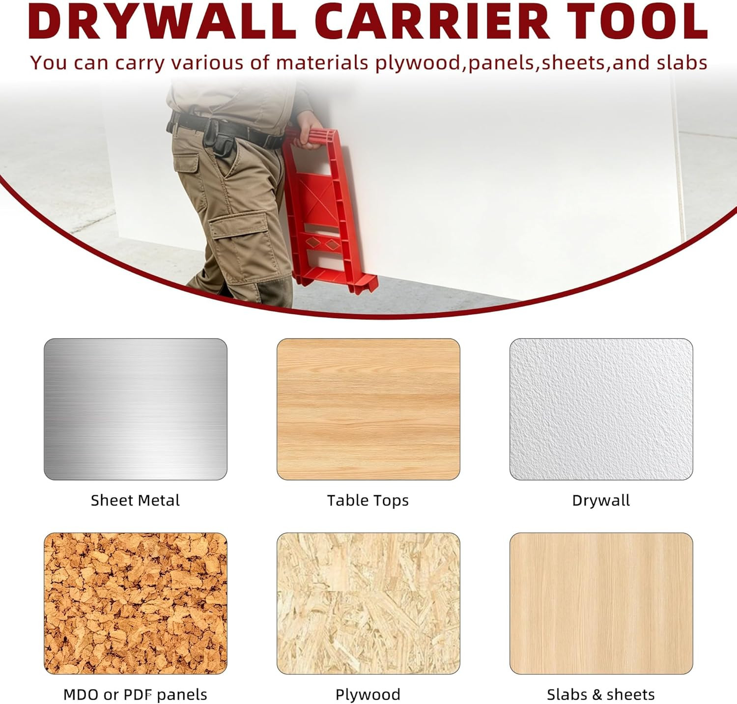 2 Pack Drywall Carrier Tool, 176Lbs Load Bearing Heavy Duty Panel Carrier, ABS P