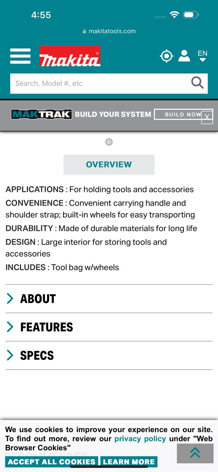 Makita 831269-3 LXT Rolling Tool Bag with Wheel – Large