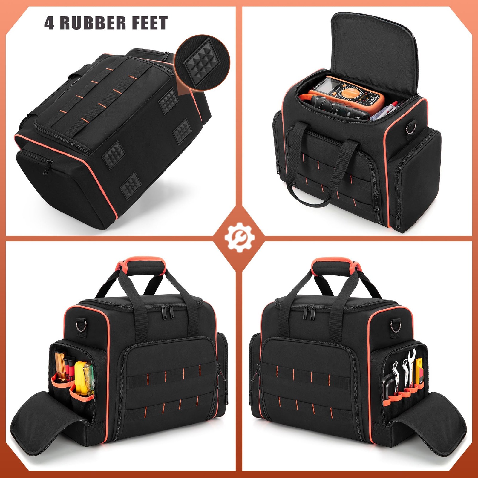 Marscamd Tool Bag with 3 11.5 x 6.5 x 11 inches, Black Red Binding