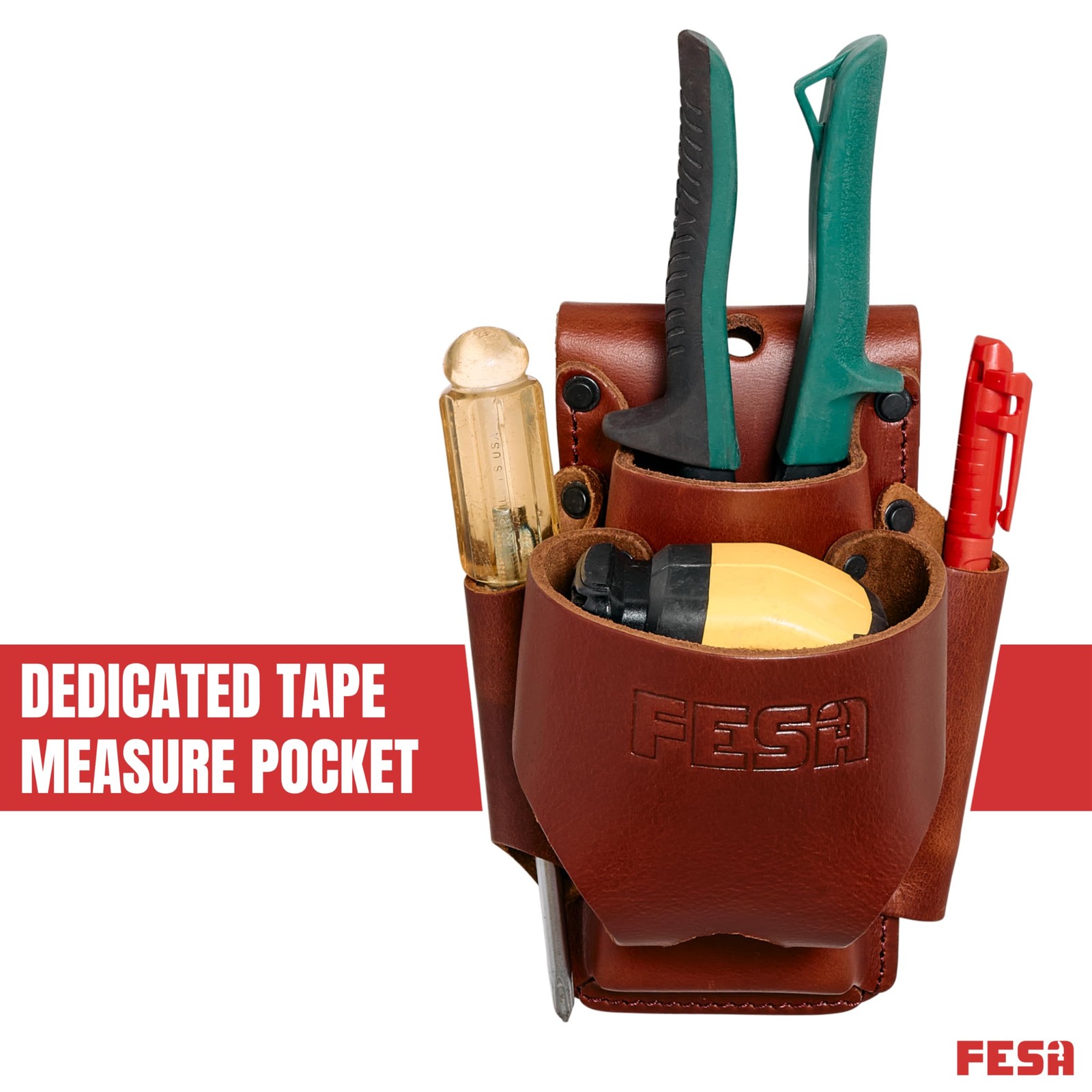 Leather Tape Measure Holder – 4-in-1 Heavy Full Grain Leather Small Tool Pouc…