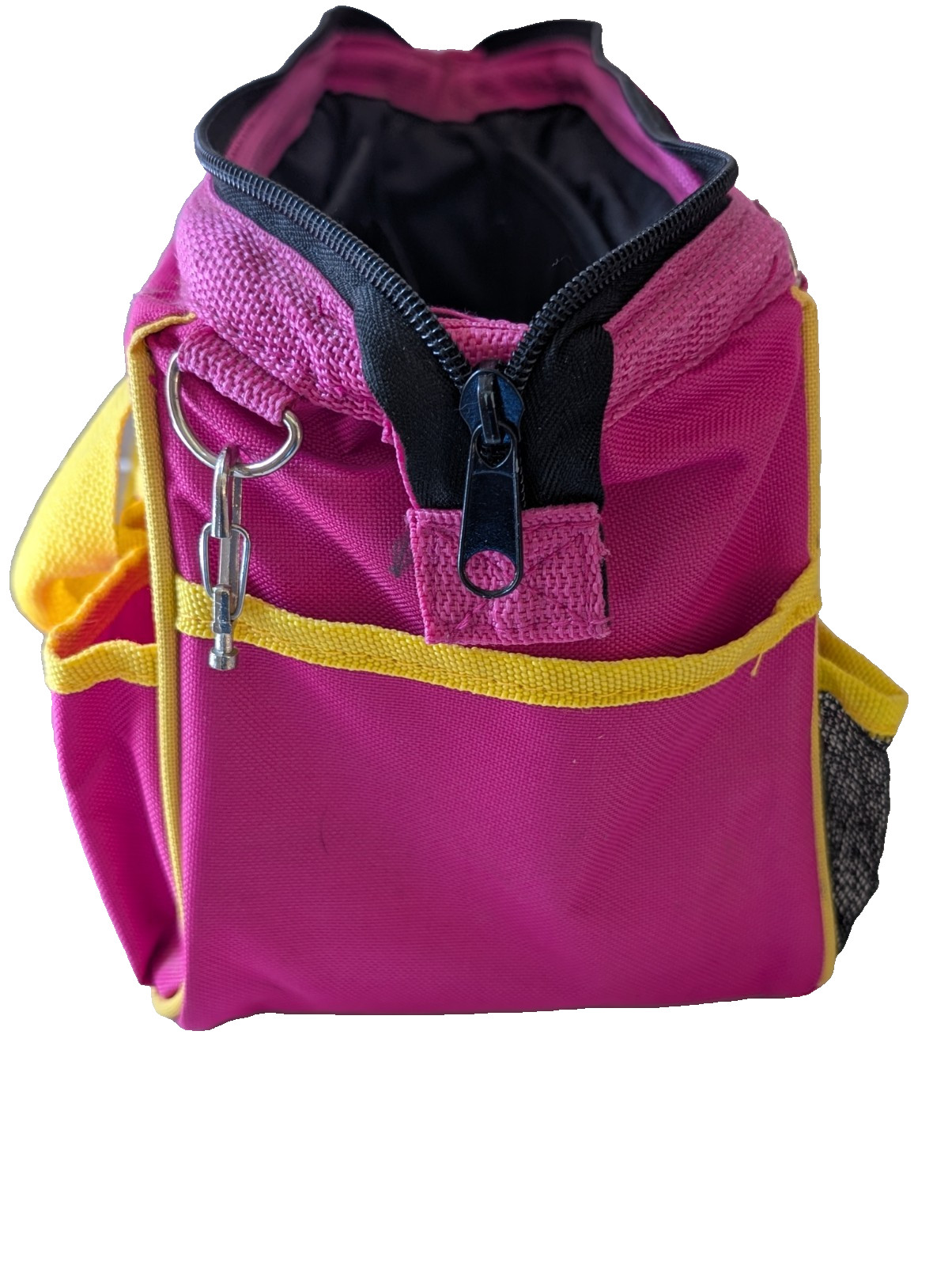 Essentials Pink and Yellow Tool Bag 15x8x7in Multi Pockets Used Carry Handles