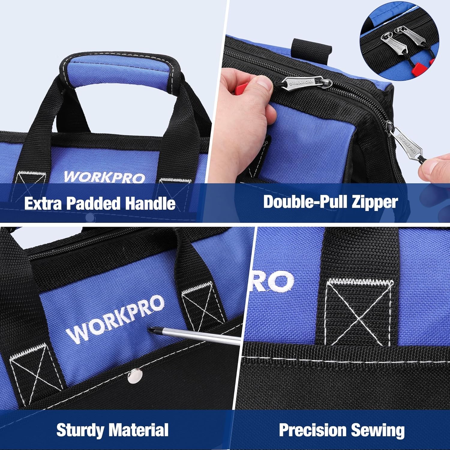 WORKPRO 17″Tool Backpack Duty Jobsite Tool Bag Handbag Tool Organizer w/ Molded