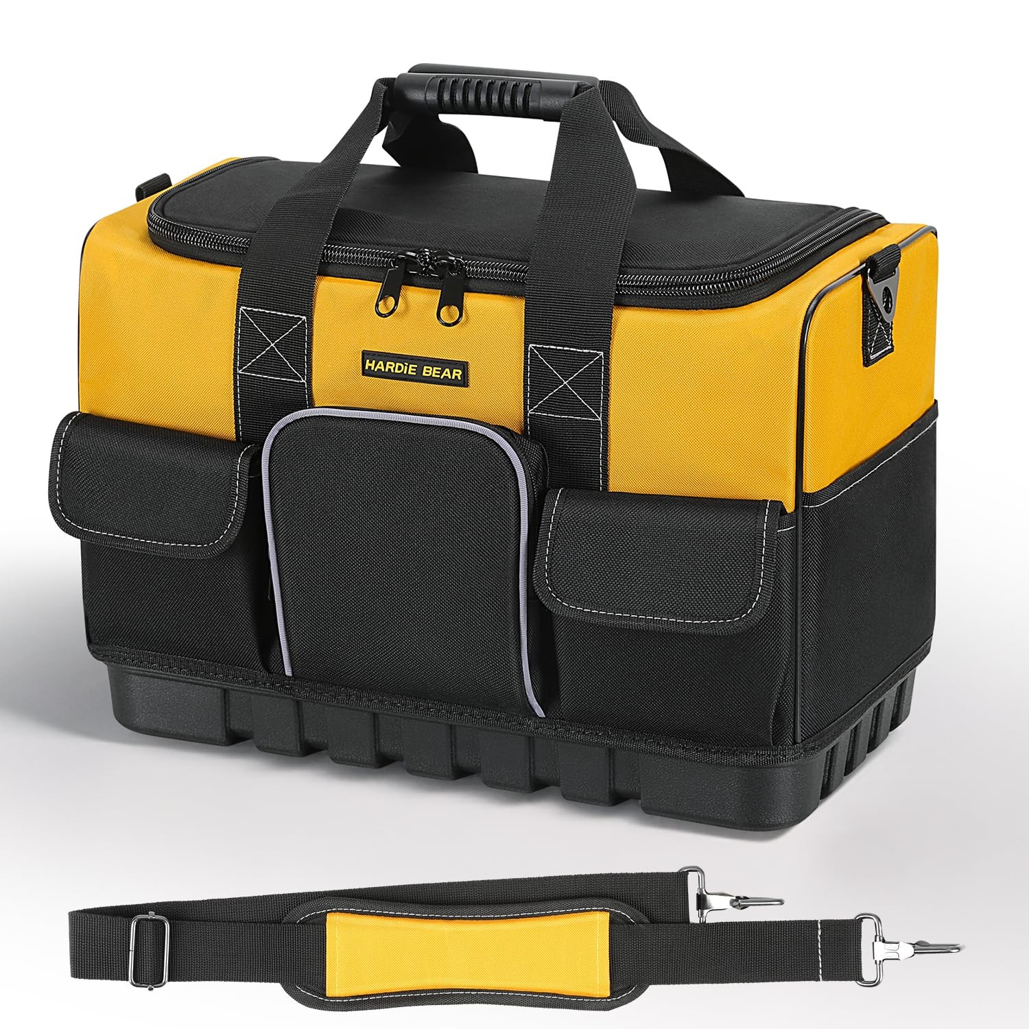 Tool Bag, 18 Inch, Yellow and Black, Wide Mouth Opening, Multiple Pockets, Sh…
